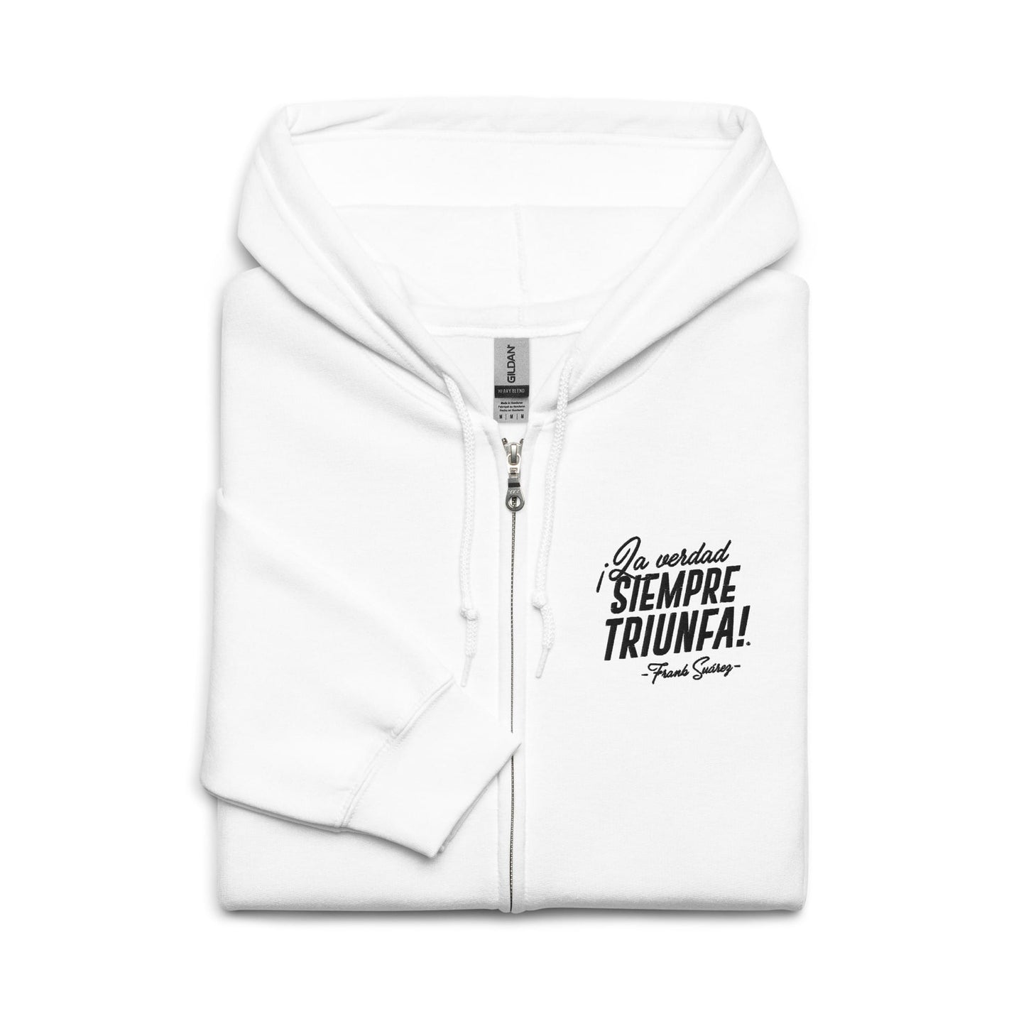 MetabolismoTV T-SHIRT Sudadera “La verdad siempre triunfa” – Frank Suárez | con Zipper Unisex con capucha blanca y bordado en color negro
