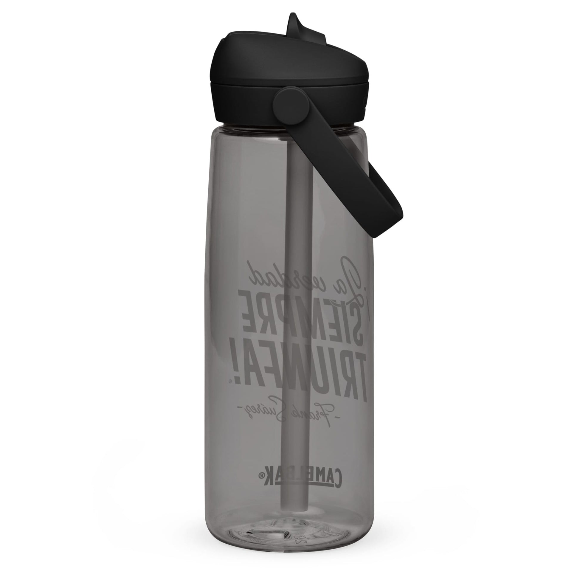 MetabolismoTV DRINKWARE Botella de agua “La verdad siempre triunfa” – Frank Suárez | Colo negro y gris con tapa y pajita (sorbeto / Straw)
