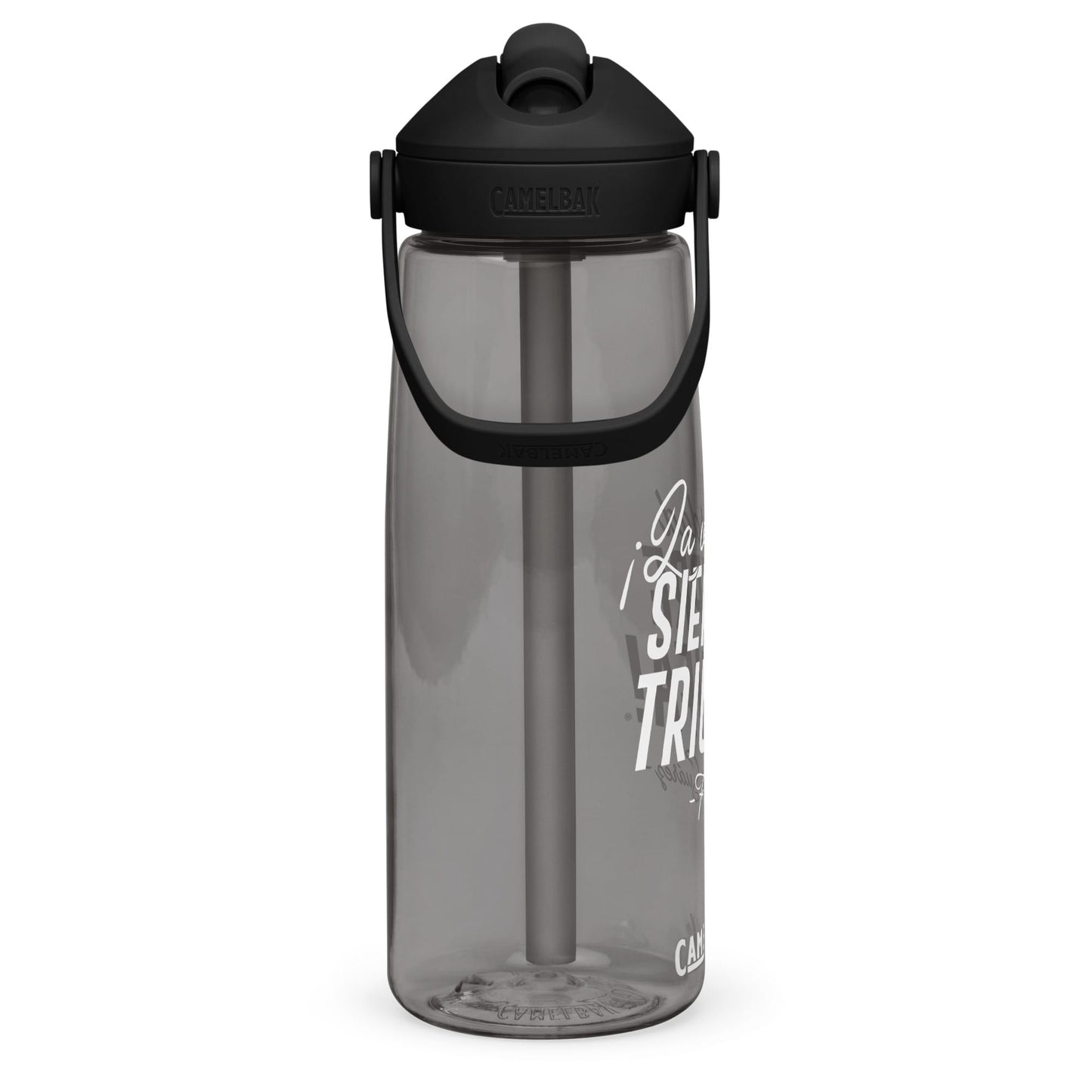 MetabolismoTV DRINKWARE Botella de agua “La verdad siempre triunfa” – Frank Suárez | Colo negro y gris con tapa y pajita (sorbeto / Straw)