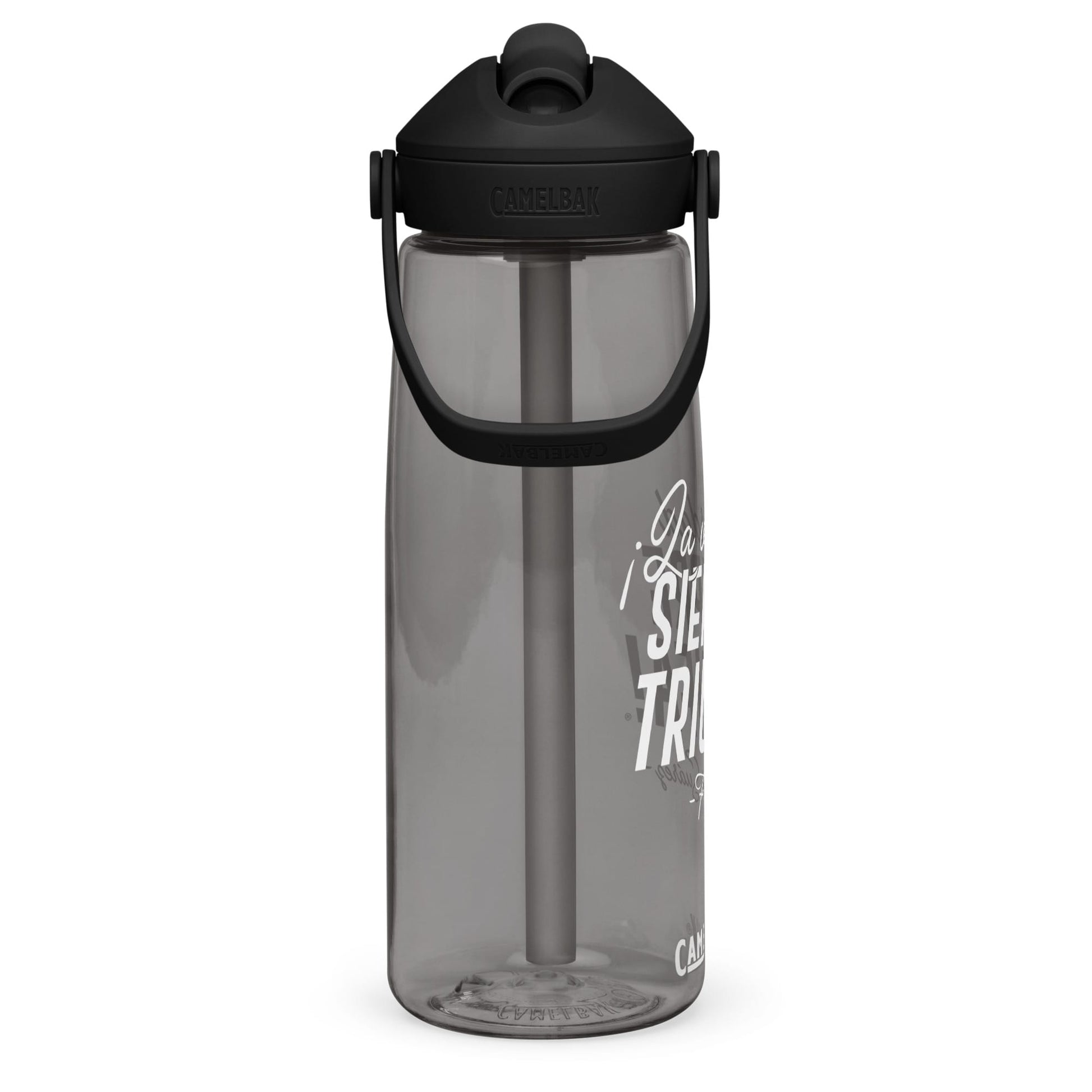 MetabolismoTV DRINKWARE Botella de agua “La verdad siempre triunfa” – Frank Suárez | Colo negro y gris con tapa y pajita (sorbeto / Straw)