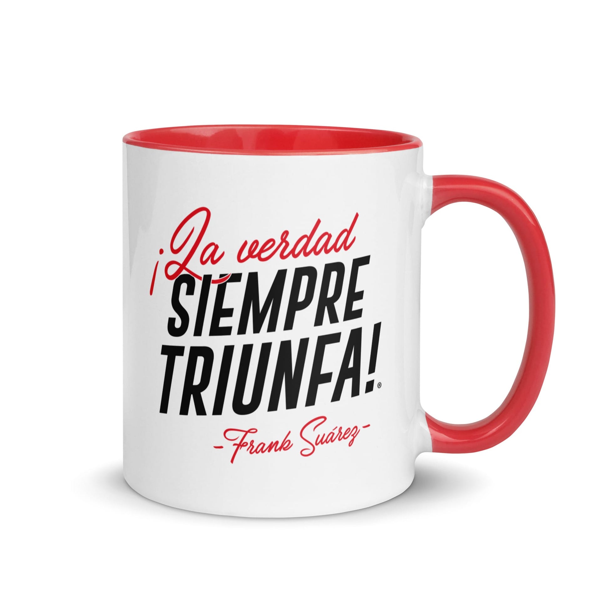 MetabolismoTV MUG Taza “La verdad siempre triunfa” – Frank Suárez | Taza Blanca con mango y color interior rojo