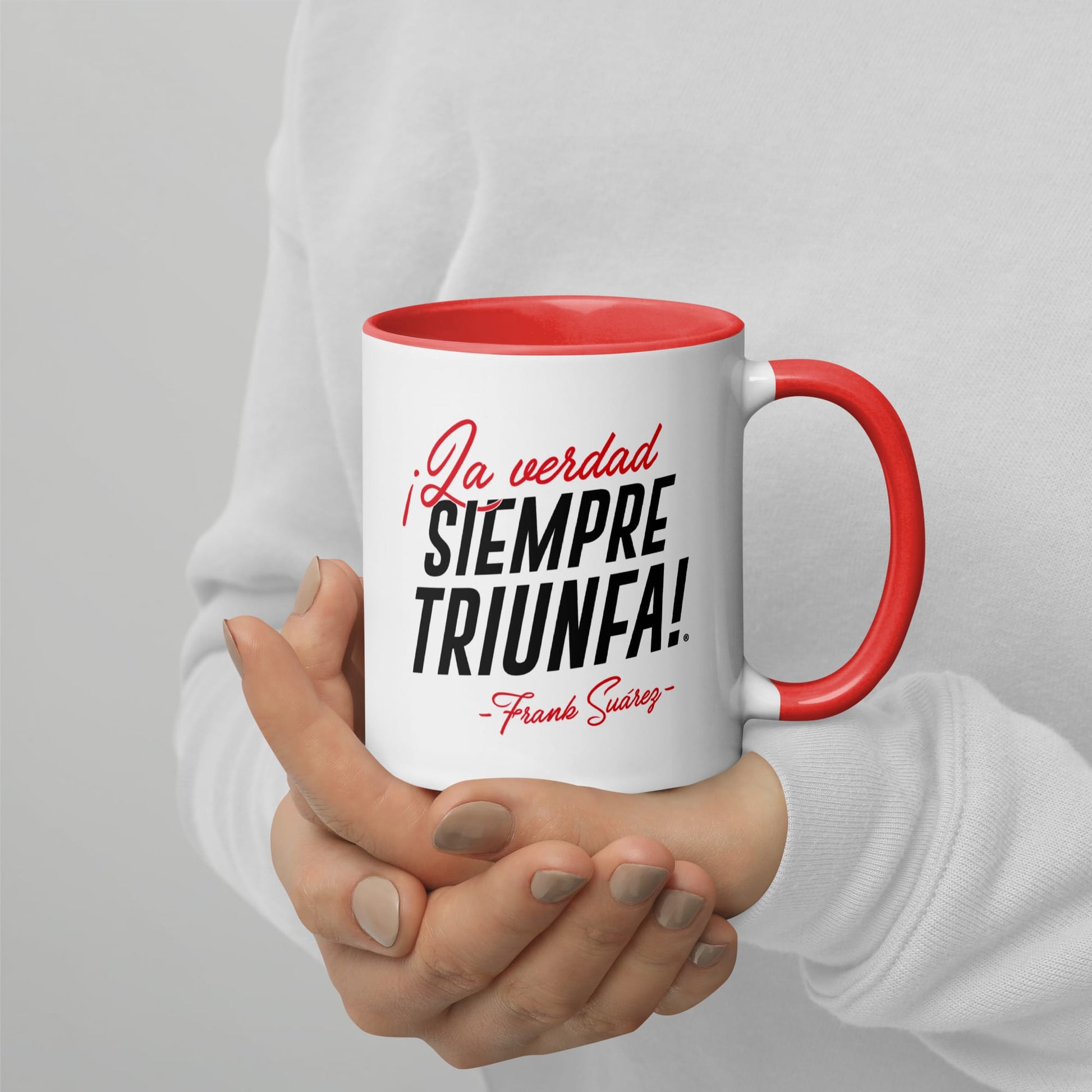 MetabolismoTV MUG Taza “La verdad siempre triunfa” – Frank Suárez | Taza Blanca con mango y color interior rojo