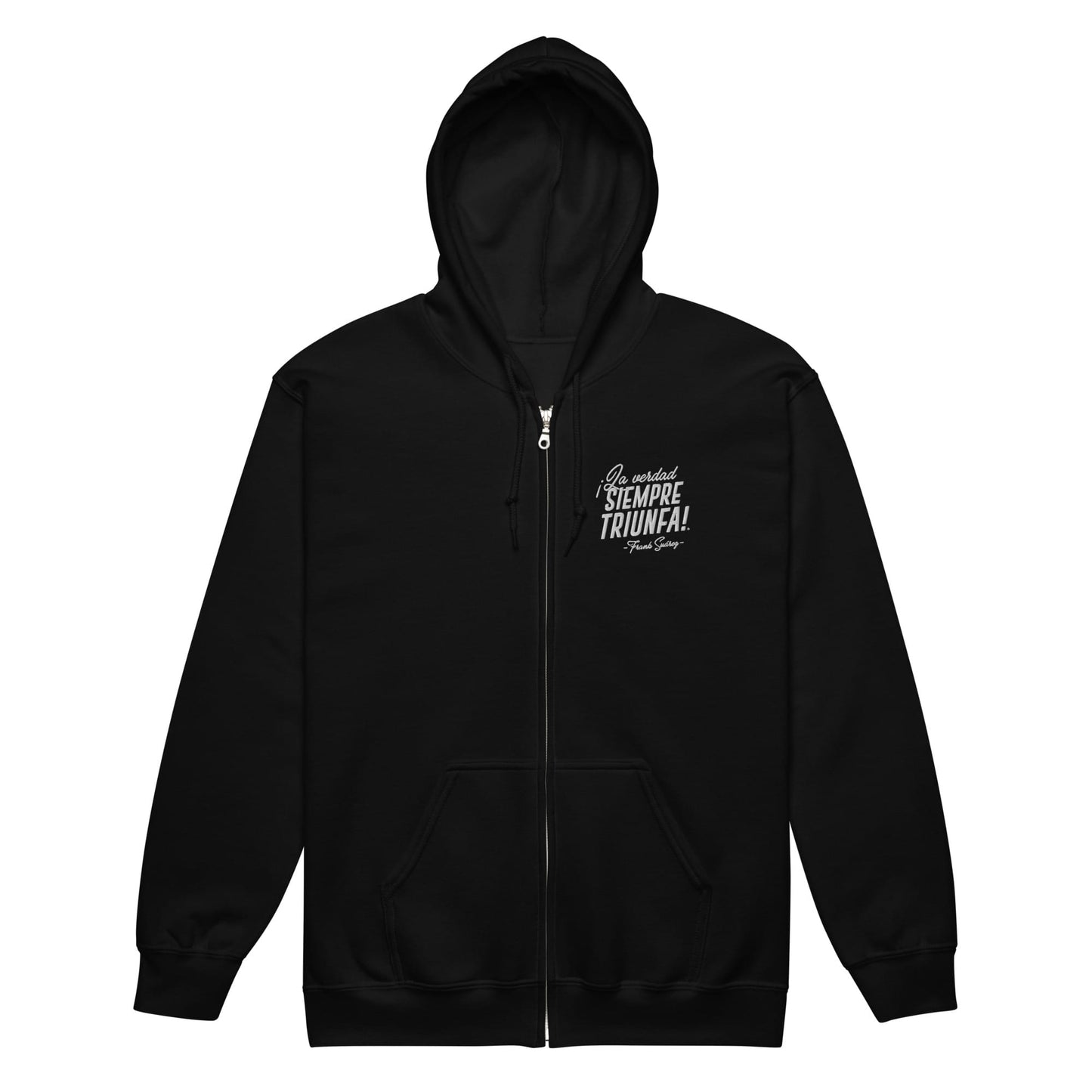 MetabolismoTV S Sudadera  “La verdad siempre triunfa” – Frank Suárez | con Zipper Unisex con capucha negra y bordado en color blanco