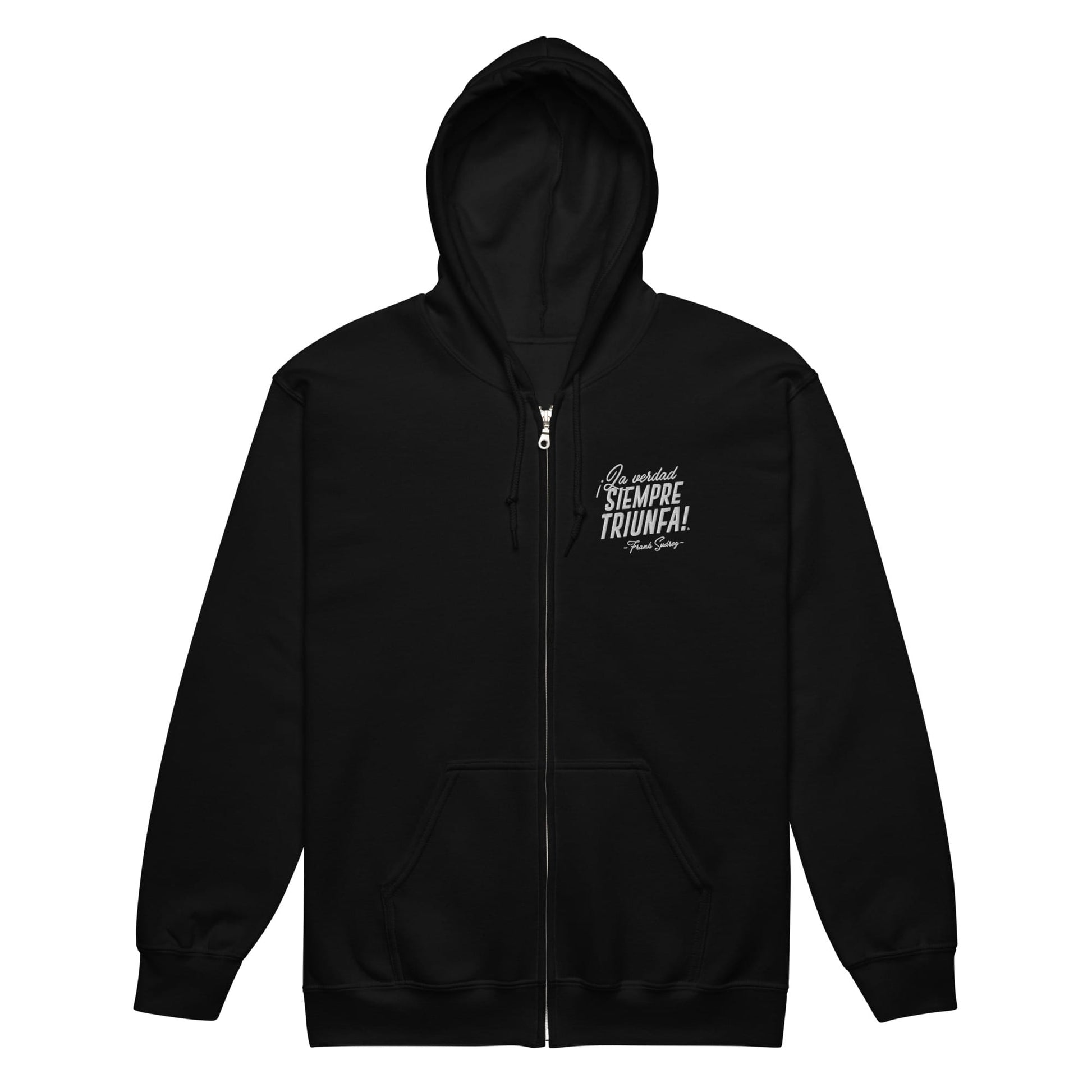 MetabolismoTV S Sudadera  “La verdad siempre triunfa” – Frank Suárez | con Zipper Unisex con capucha negra y bordado en color blanco